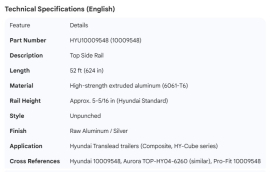 HYUNDAI TOP RAIL 52'