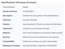 HYUNDAI TOP RAIL EXTENSION LH FRONT RH REAR CONTAINER