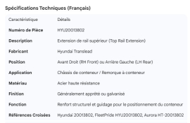 HYUNDAI TOP RAIL EXTENSION RH FRONT LH REAR CONTAINER