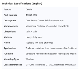 DOOR FRAME CORNER REINFORCEMENT IRON 12" X 12"