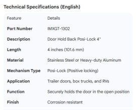 DOOR HOLD BACK POSI-LOCK 4"