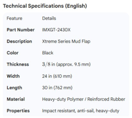 MUD FLAP BLACK 3/8 X 24 X 30 XTREME