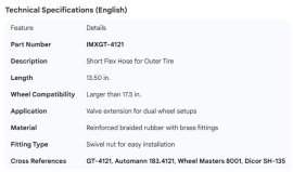 SHORT FLEX HOSE 13.50" OUTER TIRE LARGER THAN 17.5"