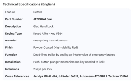 GLAD HAND LOCK ALUMINUM KEYED #564