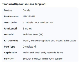 DOOR HOLDBACK T 6" SS KIT