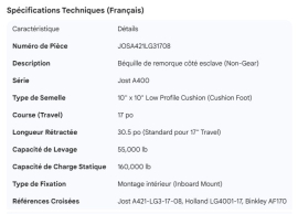 JOST NON-GEAR LEG IN MNT CUSH FT 17"TRVL