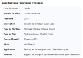 JOST GEAR LEG IN MNT CUSH FT 17"TRVL