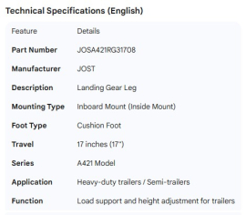 JOST GEAR LEG IN MNT CUSH FT 17"TRVL