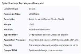 JOST OUTPUT CLUSTER SHAFT