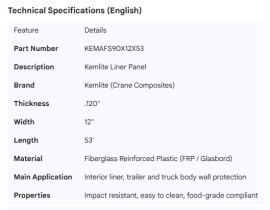 KEMLITE LINER .120" X 12" X 53' (PATCH)