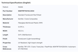 TRANSLUCENT ROOF STANDARD 0.075 X 102"