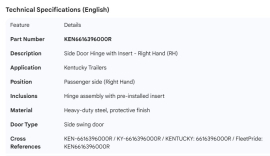 KENTUCKY HINGE WITH INSERT SIDE DOOR RH
