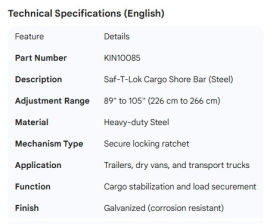 KINEDYNE STEEL SAF-T-LOK BAR (89"-105")