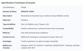 KINEDYNE TIRE CHAIN KIT GRIP LINK REPAIR KIT SQUARE LINK