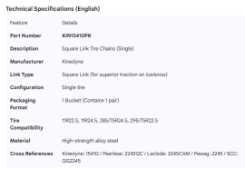 KINEDYNE TIRE CHAINS SQUARE LINK SINGLE (1 BUCKET)
