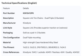 KINEDYNE TIRE CHAINS SQUARE LINK DUAL/TRPL (2 BUCKETS)
