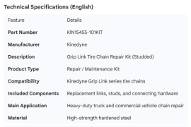 KINEDYNE TIRE CHAIN KIT GRIP LINK REPAIR KIT STUD