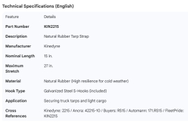 KINEDYNE TARP STRAP RUBBER TIE DOWN 15"