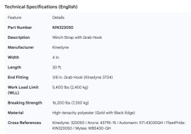 KINEDYNE WINCH STRAP 30' W/3704 GRAB HOOK
