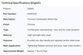 KINEDYNE WINCH BAR CHROME COMBINATION