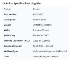 KINEDYNE RATCHET STRAP 30' W/1007 804