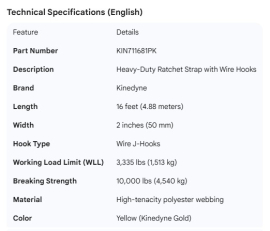 KINEDYNE HD RATCHET STRAP WITH WIRE HOOKS 16'