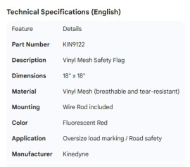 KINEDYNE FLAG RED VINYL MESH 18" X 18" WITH WIRE ROD
