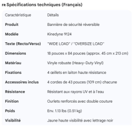 KINEDYNE OVERSIZE / WIDELOAD BANNER 18" X 84" WITH ROPES