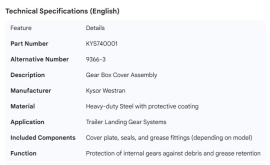 KYSOR WESTRAN 9366-3 GEAR BOX COVER ASSY