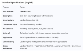 LAYDON SIDESKIRT BRACKET MOUNTING WITH HARDWARE
