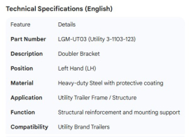 UTILITY DOUBLER BRACKET LH 3-1103-123