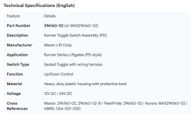 MAXON RUNNER TOGGLE SWITCH ASSY PD