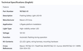 MAXON FLASHING LIFTGATE SAFETY LIGHT