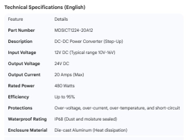 POWER CONVERTER DC 12V TO 24V 20AMP