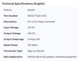 POWER CONVERTER DC 12V TO 24V 5AMP