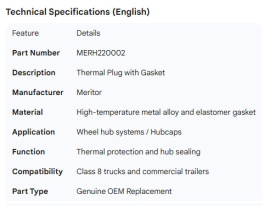 MERITOR THERMAL PLUG WITH  GASKET