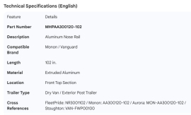 MONON TRAILER ALUMINUM NOSE RAIL