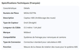 MIDLAND ABS SENSOR STRAIGHT 0.5M / 1.64'