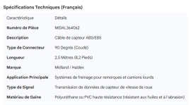 MIDLAND SENSOR CABLE 90 DEGREE 2.5M (8.2')