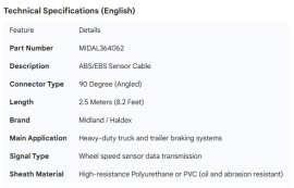 MIDLAND SENSOR CABLE 90 DEGREE 2.5M (8.2')