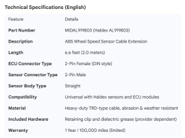MIDLAND ABS SENSOR EXTENSION 6.6'