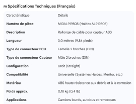 MIDLAND ABS SENSOR EXTENSION 9.84'