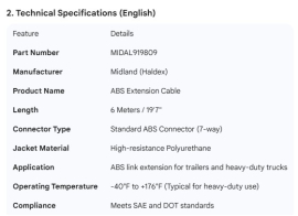 MIDLAND ABS EXTENSION CABLE 19'7" / 6M