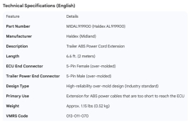 MIDLAND ABS EXTENSION POWER CABLE 6'