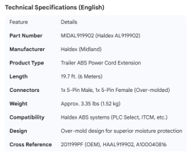MIDLAND ABS EXTENSION POWER CABLE 18'