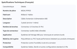 MIDLAND ABS EXTENSION POWER CABLE 3' / 1M