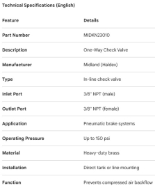 MIDLAND ONE WAY CHECK VALVE 3/8 NPT