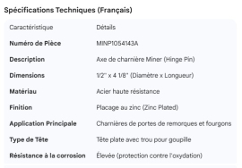 MINER HINGE PIN 1/2X4 ZINC