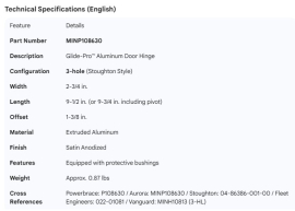 MINER P1086 ALUM 3 HOLES HINGE