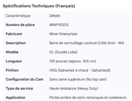 MINER LOCKROD RH DL 120" HDG NO TOP CAM